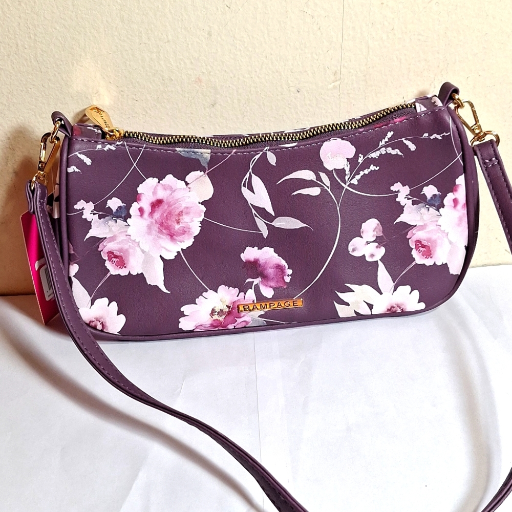 NWT Rampage Purple Floral Shoulder Bag 5” tall wide 10”1/2